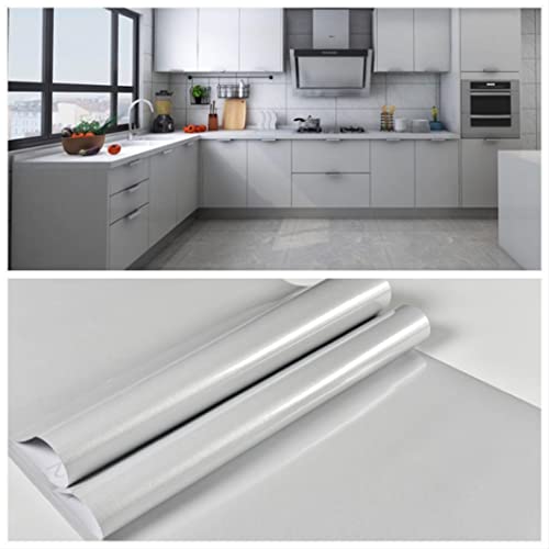 Image of WALLMATE Gey Peel and Stick Wallpaper Self-Adhesive Removable Wallpaper Thicken Waterproof Wallpaper for Kitchen Countertop Cabinet (1 Feet by 7 Feet, Glossy Light Grey)