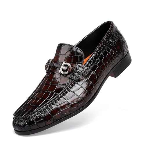 Casual Buckle Men's Dress Loafer Fashion Alligators Printed Leather Formal Business Party Shoes Driving Penny Loafer4