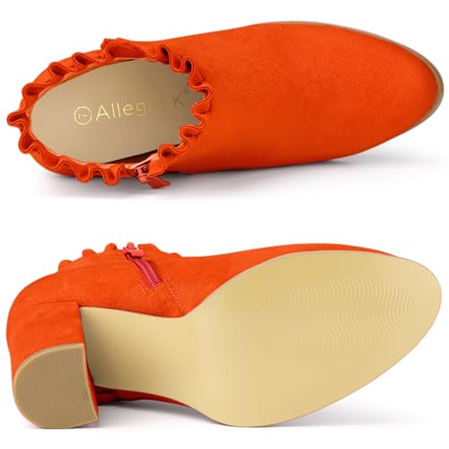 Allegra K Allegra K Women's Ruffle Block Heel Orange Ankle Boots 7 M US