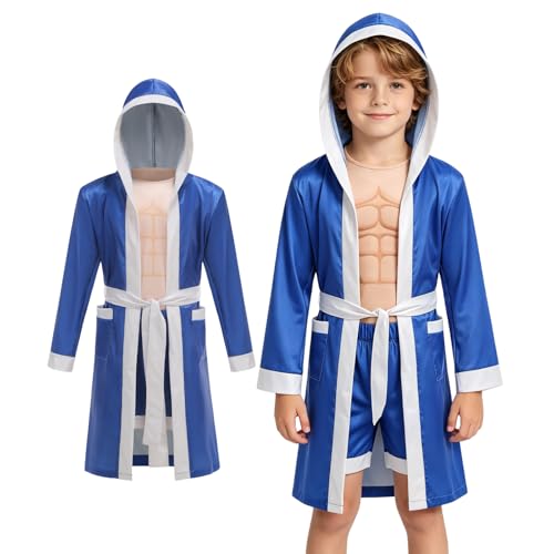 Disfraz completo de boxeador para niños 8-10 años azul miniatura 1