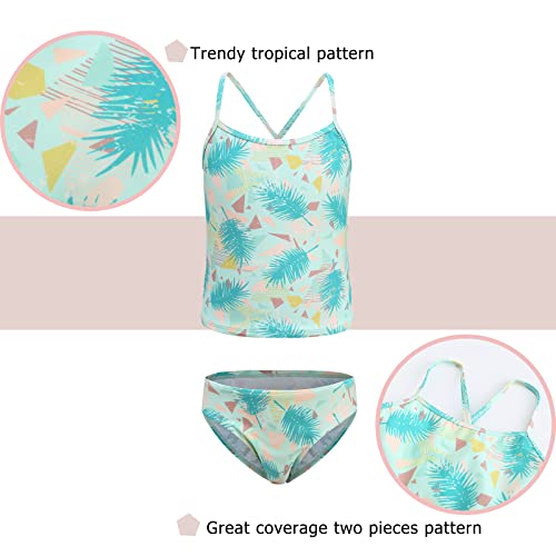 Image of Girls Two Piece Tankini Swimsuits Hawaiian Ruffle Bathing Suit Summer Beach Swimwear Set