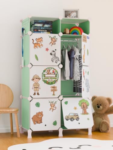 Image of BOXJOY Plastic Kids Wardrobe with 6 Doors, Sticker Sheet & 5 Hook Holder