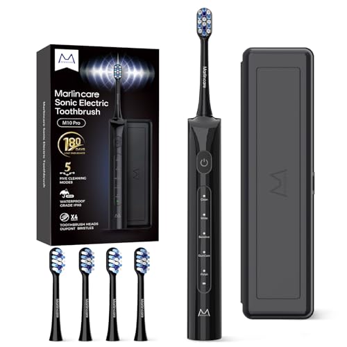 Marlincare Sonic - Cepillo de dientes eléctrico, batería de 180 días, 55.000 VPM, 5 modos y temporizador inteligente, IPX8 impermeable, ultra silencioso <55 dB, cepillo de dientes recargable con 4