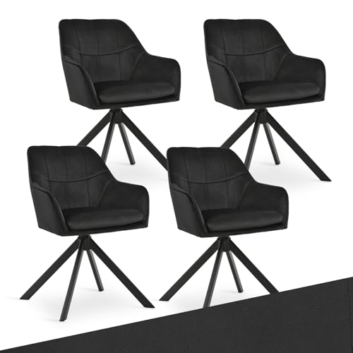 Goeurvant Drehstuhl Esszimmer 4er Set Schwarz mit Armlehne Polsterstuhl Samt Esszimmerstühle drehbar Küchenstuhl mit Metallbeine für Wohnzimmer Esszimmer