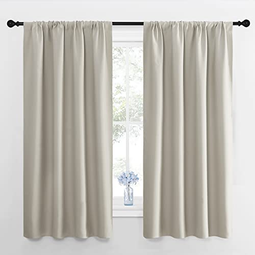 Image of NICETOWN Blackout Curtains for Living Room, Darkening Window Curtain Panels, Easy-Care Solid Thermal Insulated Draperies/Drapes for Daughter Room (Natural, 2 Panels, 42 by 63)