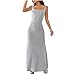 Women's Spaghetti Strap Ribbed Knit Sweater Dress Backless Square Neck Sleeveless Bodycon Maxi Cami Dresses Gray