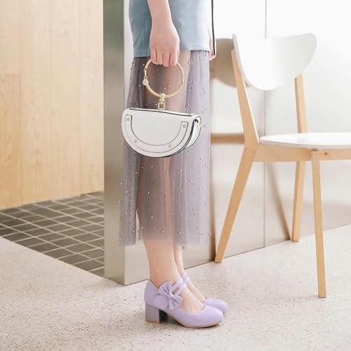 Hee grand Mary Jane Low Heels for Women Closed Round Toe Chunky Block Double Ankle Strap Bow Pumps Wedding Office Work Dress Shoes3