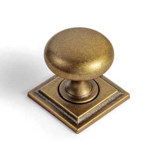 Goo-Ki Antique Brass Zinc Alloy Cabinet Knob with Backplate - Single Hole Center Cabinet Pull Hardware for Bedroom, Kitchen, 6 Pack(8611-F32)