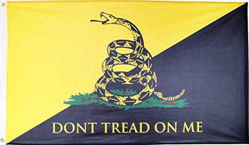Dont Tread On Me Flag Gadsden Anarcho Capitalist AnCap, 3x5 Feet, Single Sided Reverse, Heavy Duty Knitted Polyester, Brass Grommets, Premium UV Resistant Digitally Printed Rich 3 X 5 ft Display