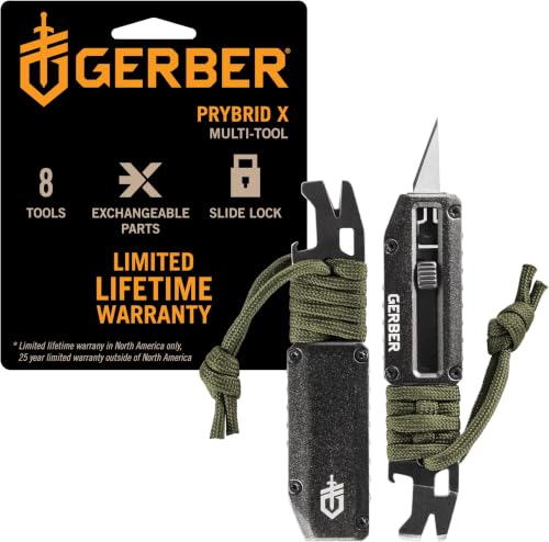 Image of Gerber Gear Prybrid X EDC Multitool Pocket Utility Knife - Razor Knife with Retractable Box Cutter Blade and Pry Bar - Green (Pack of 12)