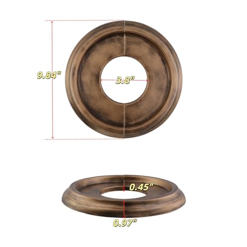 Image of PU Ceiling Medallions 2Pcs, 9.84 Inches x 3.8 Inches, Bronze Tone | Split Type, Fits 3.8 Inches Canopy, European Vintage Carving Style, Synthetic Foam Construction for Easy Installation