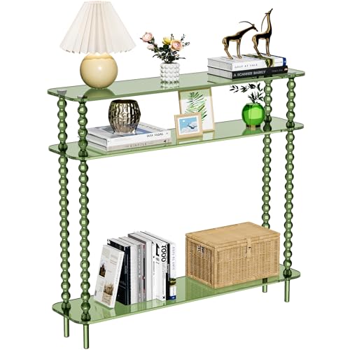Dewrhiixe Acrylic Console Table Narrow 3 Tier Long Entryway Table with Storage Mid-Century Modern Sofa Table Entry Table for Living Room Hallway (Green 39.49.435.4)