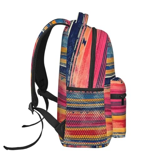 Watercolor Mexican Serape Backpack Large Capacity Lightweight Casual Travel Sports Backpack 11.4X7.8X15.7 inch3