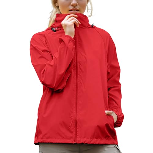 DDAPJ pyju Lightweight Jackets for Women Waterproof Hooded Raincoat Sun Protection Zip Up Thin Casual Coats with Pockets