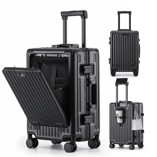 Image of 20 Inch Carry on Luggage with Spinner Wheels,Aluminum Frame Zipperless Checked Travel suitcase for Shout Business Women Men (Black, 20in carry-on Aluminum Frame)