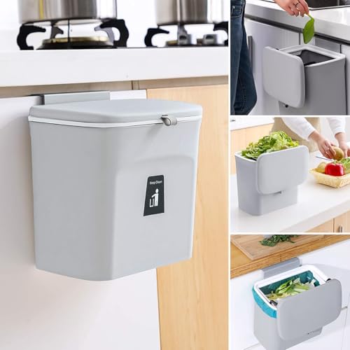 Senenqu - Hanging Kitchen Bin with Lid, 7 Litres, Wall-Mounted Ki...
