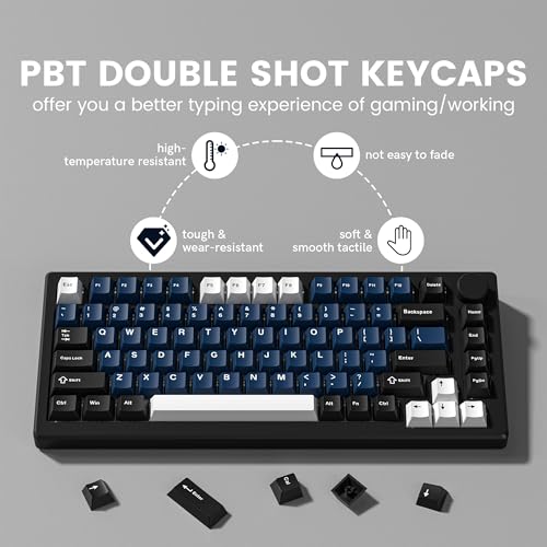 Image of dagaladoo doubleshot PBT keycaps, Cherry Profile Keyboard Key caps, Black /Blue /White Custom keycaps 75 Percent 138-key Set for 60% 65% 75% 100% Cherry Gateron MX Mechanical Keyboard