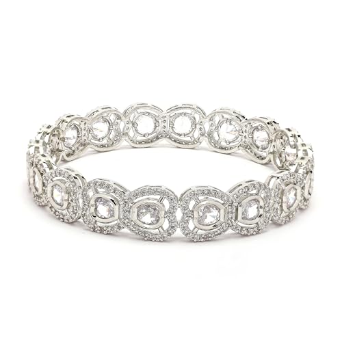 Image of ZENEME Rhodium Plated Silver Toned White American Diamond Studded Bangles Set Of 2 For Women & Girls