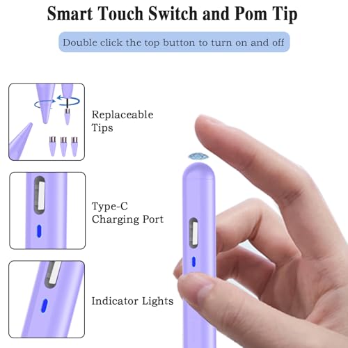 Image of Stylus Pen for Android Tablet, Tablet Pencil for iOS /Android,Rechargeable Active Stylus Pen for iPhone /Samsung /XiaoMi /Huawei /Vivo /Lenovo and Other Android Smartphones and Tablet-Purple