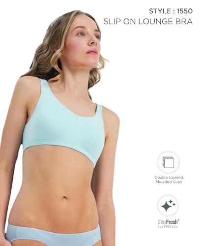 Image of Jockey 1550 Women's Super Combed Cotton Elastane Stretch Slip On Crop Top with Stay Fresh Treatment Bra