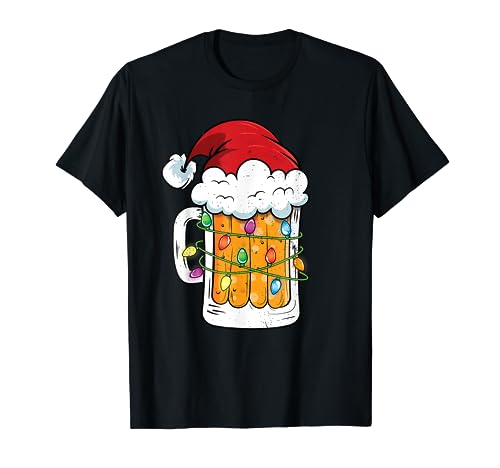 Christmas Drinking Men Women Beer Santa Mug Funny Christmas Maglietta