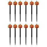 (12) Halloween Solar LED Pumpkin Stake Lights, 13in Easy Install Plastic Solar-Powered Yard Stakes Spooky Jack-O'-Lantern Pathway Markers Outdoor Waterproof Garden Light Haunted House Night Props