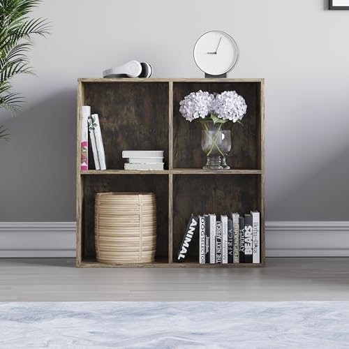 Vida Designs Durham Cube Bookcase Storage Organiser Living Room Bookshelf Home Office Furniture (4 Cube, Dark Wood)