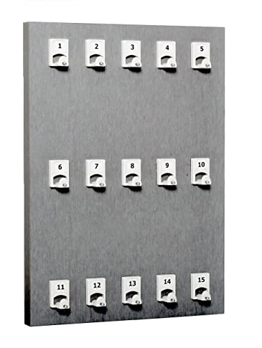 International Stand Company Key Holder 15PSE, Compact with15 Numbered Hooks with Extra Space for Key Chains with Remote Control and Hidden Wall Hanger (Made in USA)