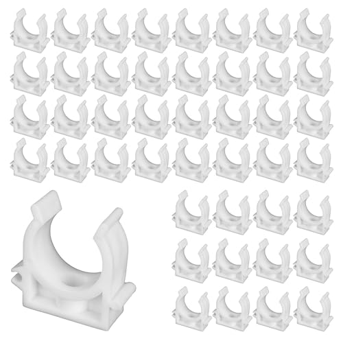 TONGIHS 45 pezzi Clip per tubi in plastica, Bianco Plastica Acqua Fissi Clip, Morsetto per Tubi 20mm, Morsetti a U Tubo per il Fissaggio di Tubi in Cucine,Bagni e Piscine(Senza viti)