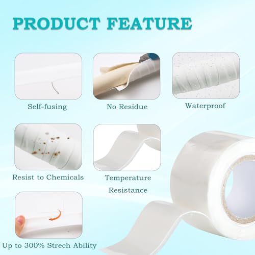 Image of Self Fusing Silicone Tape 2 Rolls 1 in x 5' White Waterproof Rubber Leak Proof Sealing Rubber Self-amalgamating Tape for Emergency Hot and Cold Water Pipe Repairs and Tool Fixation