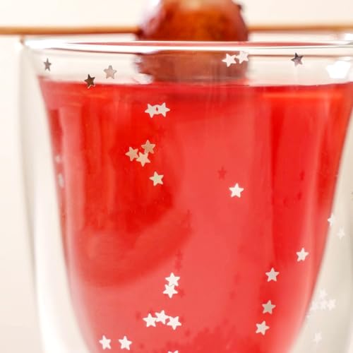 Image of Nestasia Set of 2 Double Wall Tumblers (225ml) | Silver Star Sequin Design, Dishwasher-Safe, Lead-Free Glassware | Ideal for Juices, Cocktails, and Desserts