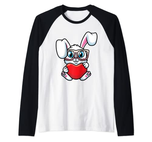 Conejo Amante Corazón Conejito Propietario Pascua Conejo Liebre Camiseta Manga Raglan