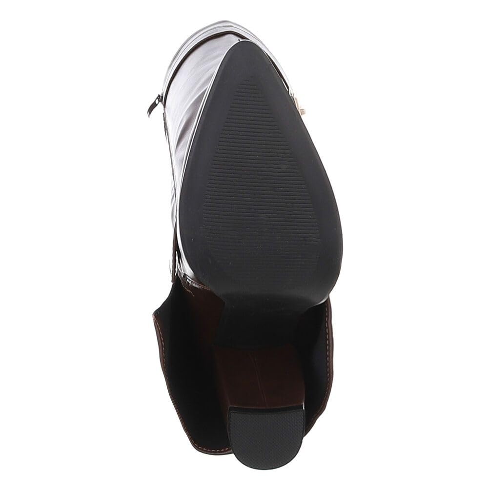 Ital Design Damen Stiefel mit Reißverschluss und Blockabsatz, spitze Form