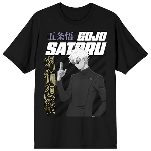 Bioworld Jujutsu Kaisen Gojo Satoru Action Pose & Kanji Adult Black Crew Neck Short Sleeve T-Shirt-Medium