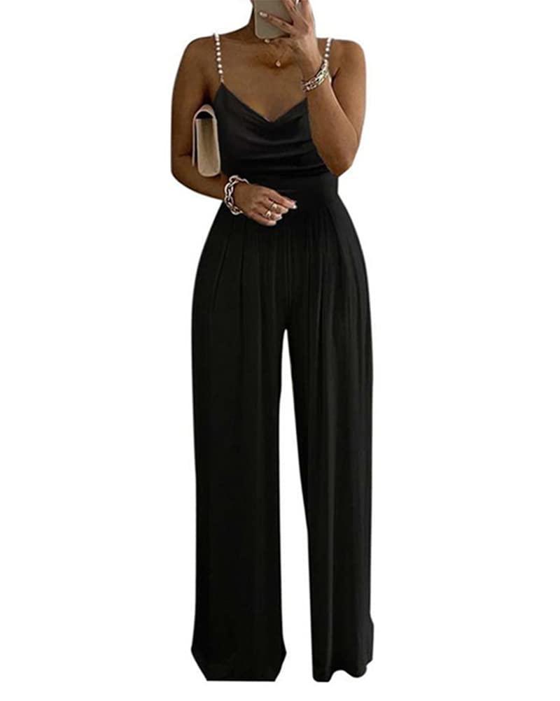 shownicer Monos de Vestir Mujer Elegante Verano Largo Talla Grande Sin Mangas Mono de Color Sólido Pantalones Anchos de Rectos Playsuit Fiesta de Noche