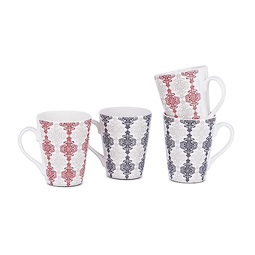 Image of Dandy Lines Conical Madrid, Ceramic Coffee Mug Set, Pack of 4, Microwave & Dishwasher Safe, Great for Home Use & Gifting