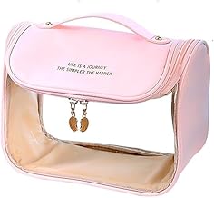 Transparent Makeup Storage Bags Cosmetic Vanity Travel Pouch Zipper Closure |Toiletry | Grooming Portable Makeup Kit Accessories Organizer Carry Pouch with Handle for Women (Pink)