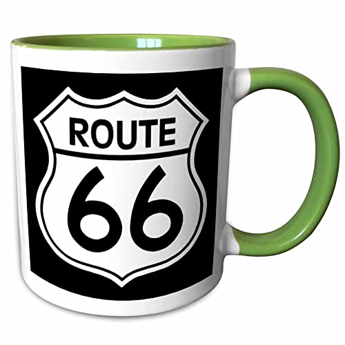 3dRose Route 66, Black and White 15oz Two-Tone Green Mug