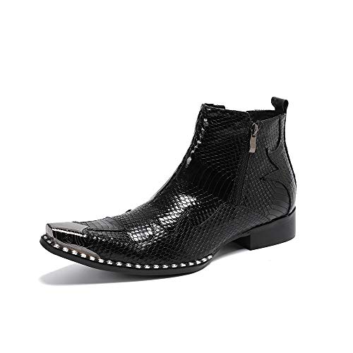 Mid Top Ankle Boots for Men Imitation Metal ToeGenuine Leather Rivet Sole Side Zipper with Pull Tab Men's Leather Shoes