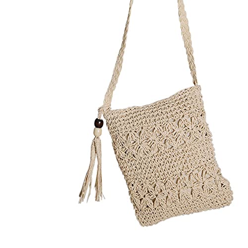 Leadigol Small Cotton Straw Crossbody Bag,Handbags Purses Crossbody Bags for Women,Handmade Woven Shoulder Bag with Tassels,