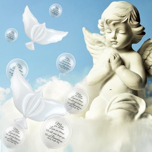 Image of Skylety 36 Pcs Memorial Balloons to Release with Dove Balloon,Transparent | Helium, Remembrance for Heavenly Birthday, Memorial Services, Release in Sky Ceremony, Forever in Hearts Messages