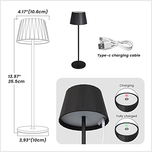 Hocrisson Modern Led Rechargeable Table Lamp,5200Mah Desk Lamp With Stepless Dimming, Touch Switch Cordless Waterproof Night Light For Bedroom Camping Restaurant Bar (Black, 3000K, Warm White) #TOP3