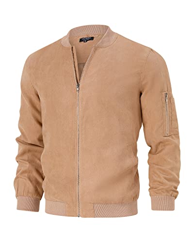 TURETRENDY Men's Suede Bomber Varsity Leather Jackets Lightweight Softshell Flight Full Zip Casual Coat