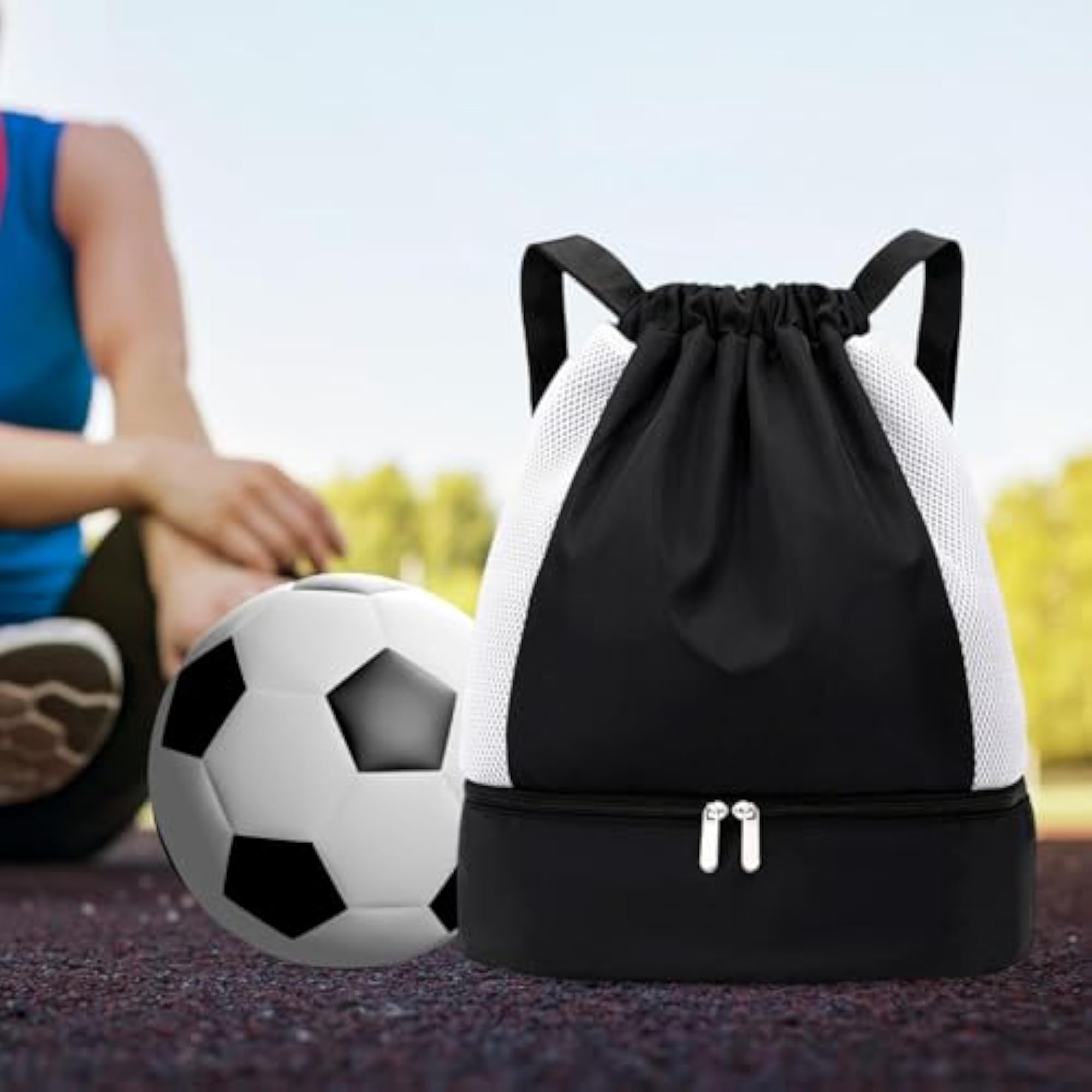 Waterproof Drawstring Wet and Dry Separation Sports Bag, Black