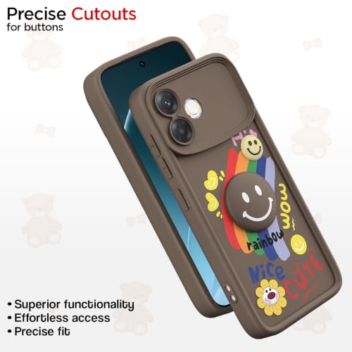 Image of Pikkme Back Cover for Oppo F33 Pro 5G | Soft Silicone| Cute Rainbow Smile & 3D Cartoon Flower Design | Shockproof Raised Camera Protection Bumper Case (Brown)