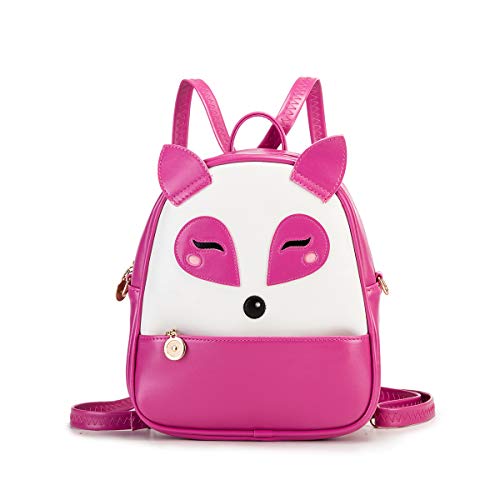 KL928 Girls Mini Backpack Toddler 3D Animal Casual Daypack PU Leather Preschool Convertible Shoulder Bag Gift for Kids (Fuchsia)