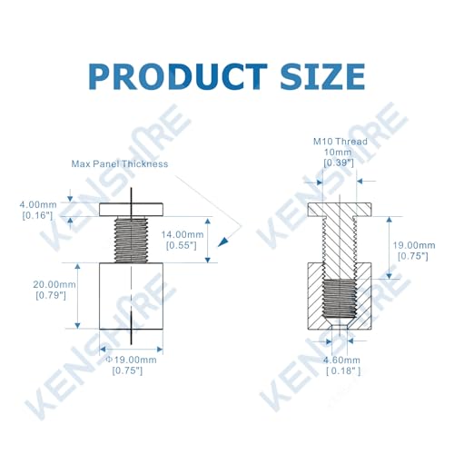 KENSHIRE 12 Stück 19 x 20 mm massive Aluminium-Schild-Abstandshalter, Wandhalterungen, Werbeschrauben, Befestigungen für Acrylschilder, Display (Silber)