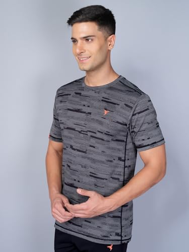 Image of TECHNOSPORT Men Polyester Regular Fit Half Sleeve Jacquard T-Shirt with Double Cool, Quick Dry & Anti Microbial for Sports, Running & Casual Use