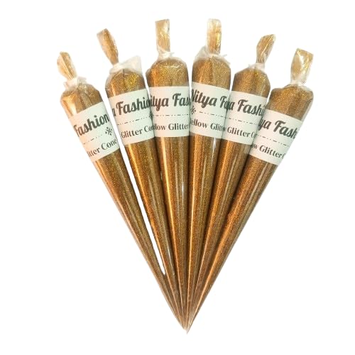 Premium Yellow Golden Ceramic Glitter Cones (Pack of 6, 120g) | Ready-to-Use Wet Glitter Paste for Rangoli, Lippan Art, DIY Crafts & Festive Decoration