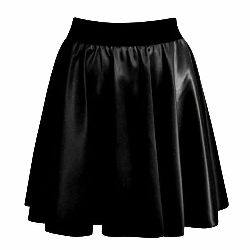 FAIRY BOUTIQUE Womens PVC Wet Look Elasticated Waist Skirt Ladies Flared Mini Skater Black Shiny Skirts